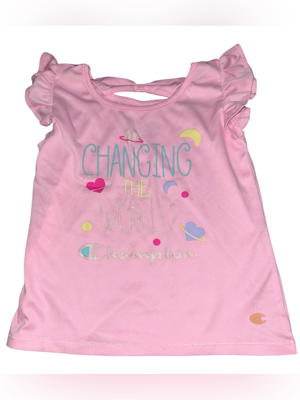 Champion Girls Pink Ruffle Sleeve Graphic Top - Size 5